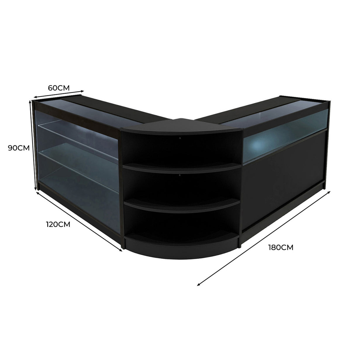 Set Mostradores Comerciales con Luz LED "DEMETER" LM60 + K1200 + B1200 – Negro