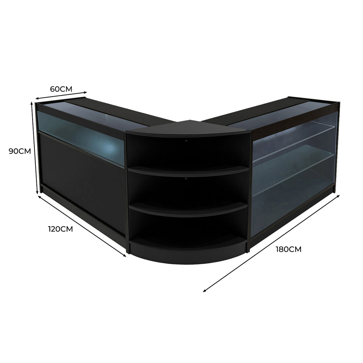Set Mostradores Comerciales con Luz LED "CALLIOPE" LM60 + K1200 + C1200 – Negro