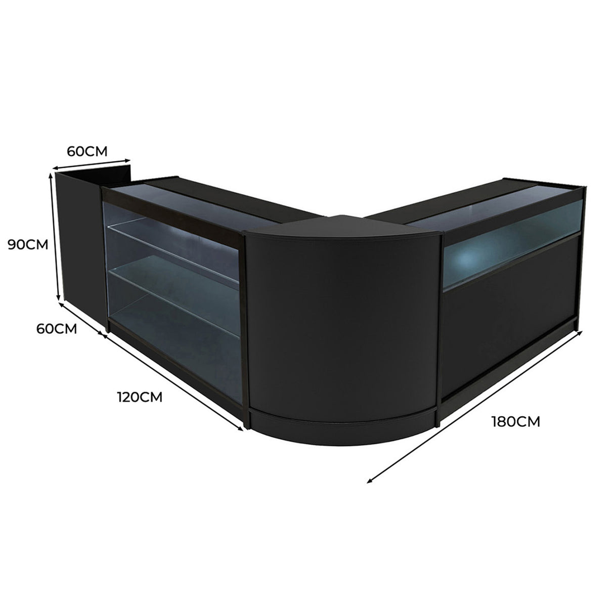 Set Mostradores Comerciales con Luz LED "POLARIS" CM60 + B1200 + K1200 + TB60 – Negro