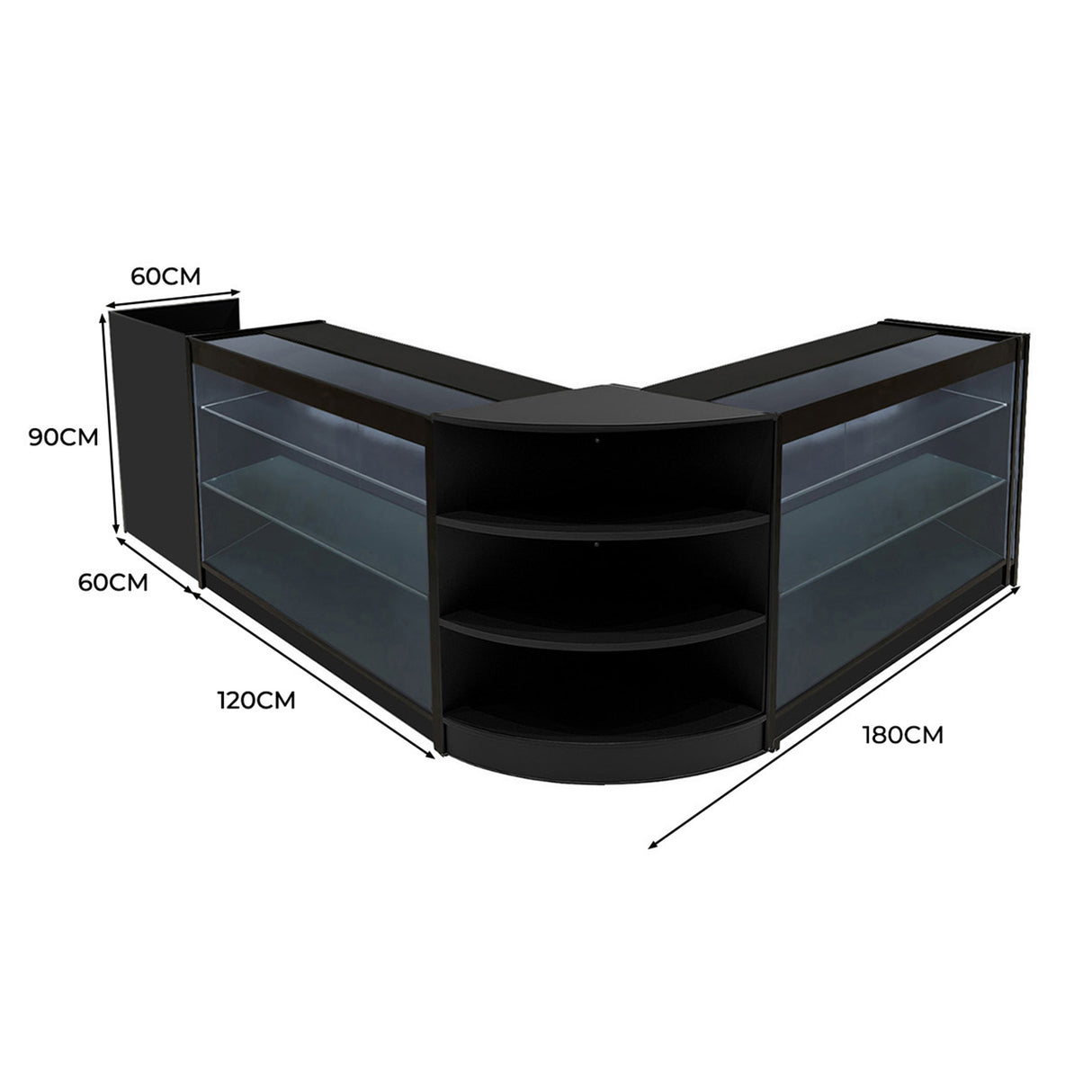 Set Mostradores Comerciales con Luz LED "ASTRO" LM60 + 2xK1500 + TB60 – Negro
