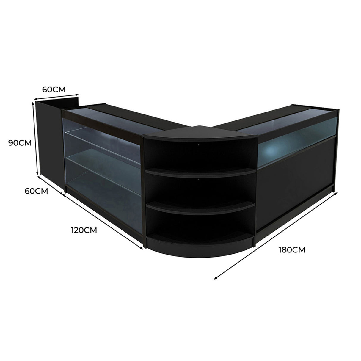 Set Mostradores Comerciales con Luz LED "HYPERION" LM60 + B1200 + K1200 + TB60 – Negro
