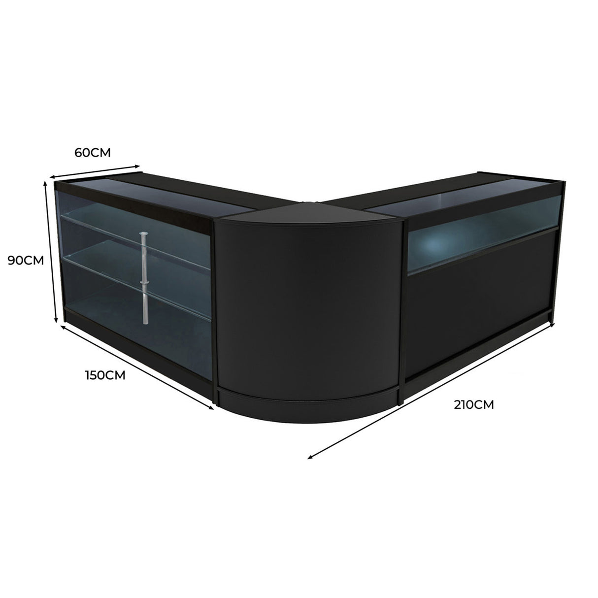 Set Mostradores Comerciales con Luz LED "TRITON" CM60 + K1500 + B1500 – Negro