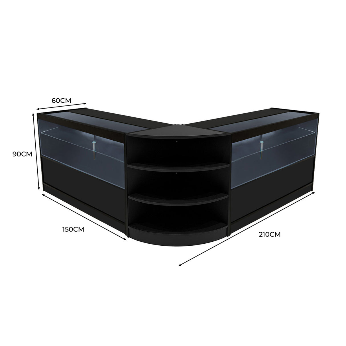 Set Mostradores Comerciales con Luz LED "ANDROMEDA" LM60+ 2x C1500  – Negro
