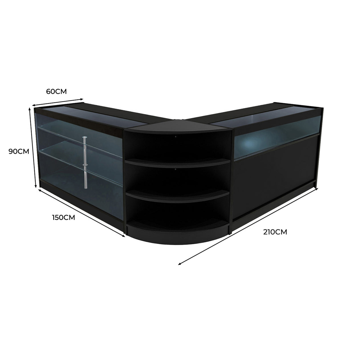 Set Mostradores Comerciales con Luz LED "DEMETER" LM60 + K1500 + B1500 – Negro