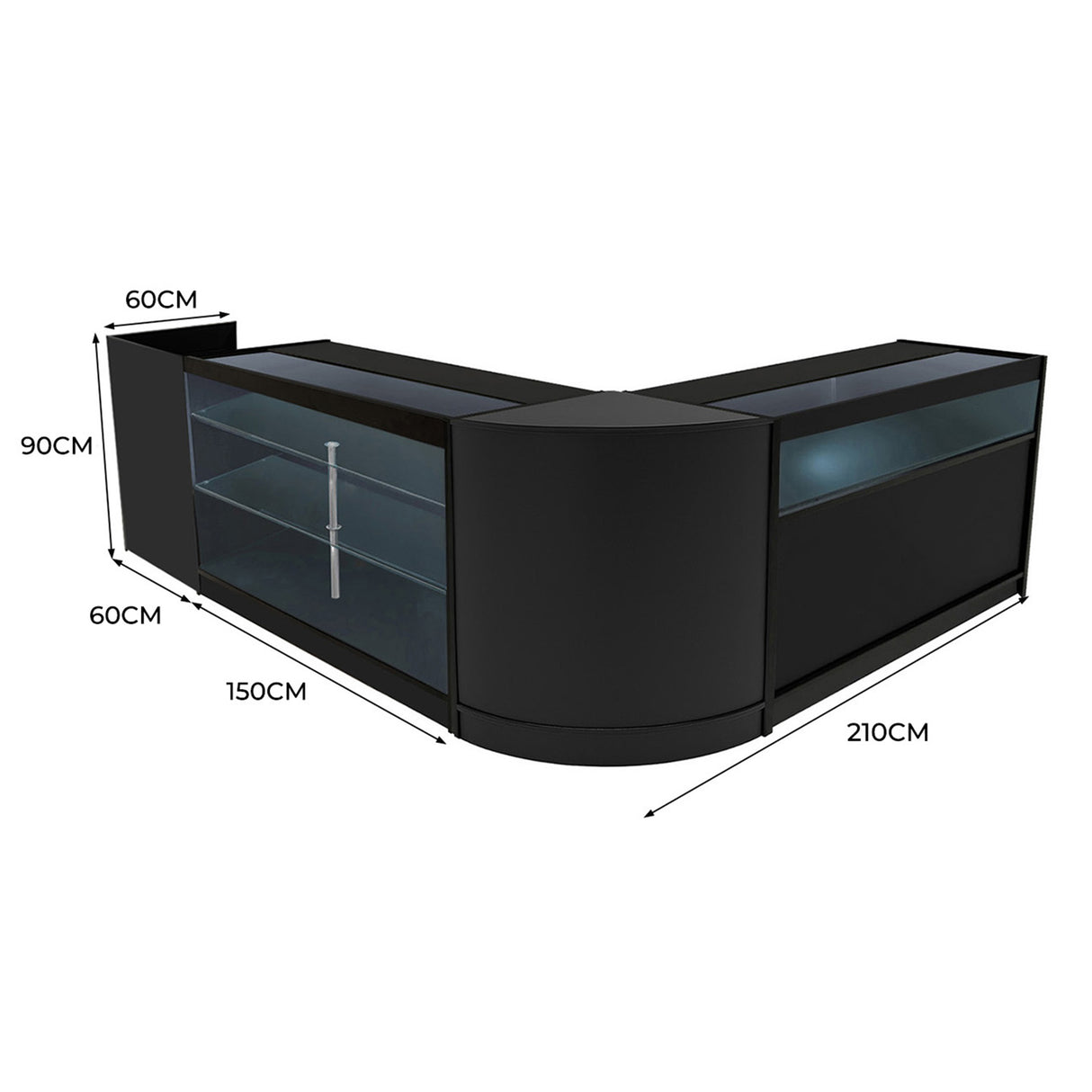 Set Mostradores Comerciales con Luz LED "POLARIS" CM60 + B1500 + K1500 + TB60 – Negro