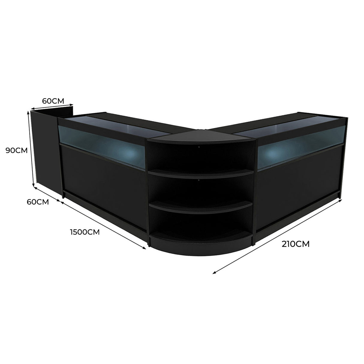 Set Mostradores Comerciales con Luz LED "SAGITTARIUS " LM60 + 2xB1500 + TB60 – Negro