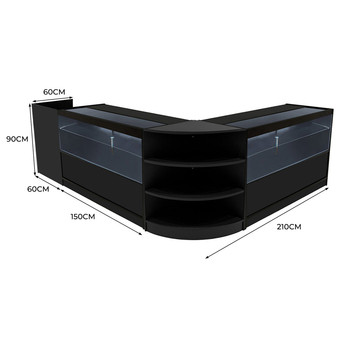 Set Mostradores Comerciales con Luz LED "ECLIPSE" LM60 + 2xC1500 + TB60 – Negro