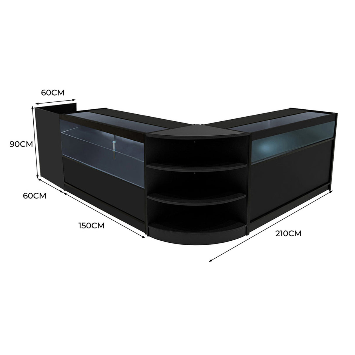 Set Mostradores Comerciales con Luz LED "EUROPA" LM60 + B1500 + C1500 + TB60 – Negro