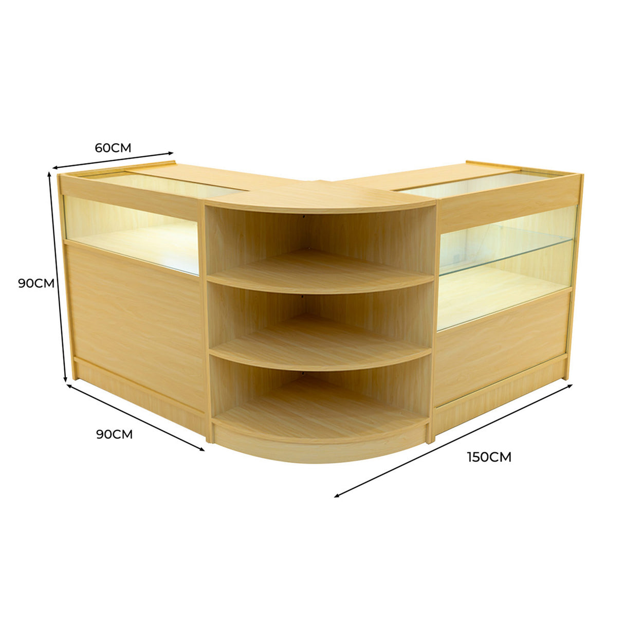 Set Mostradores Comerciales con Luz LED "HARMONIA" LM60 + B900 + C900 – color Arce