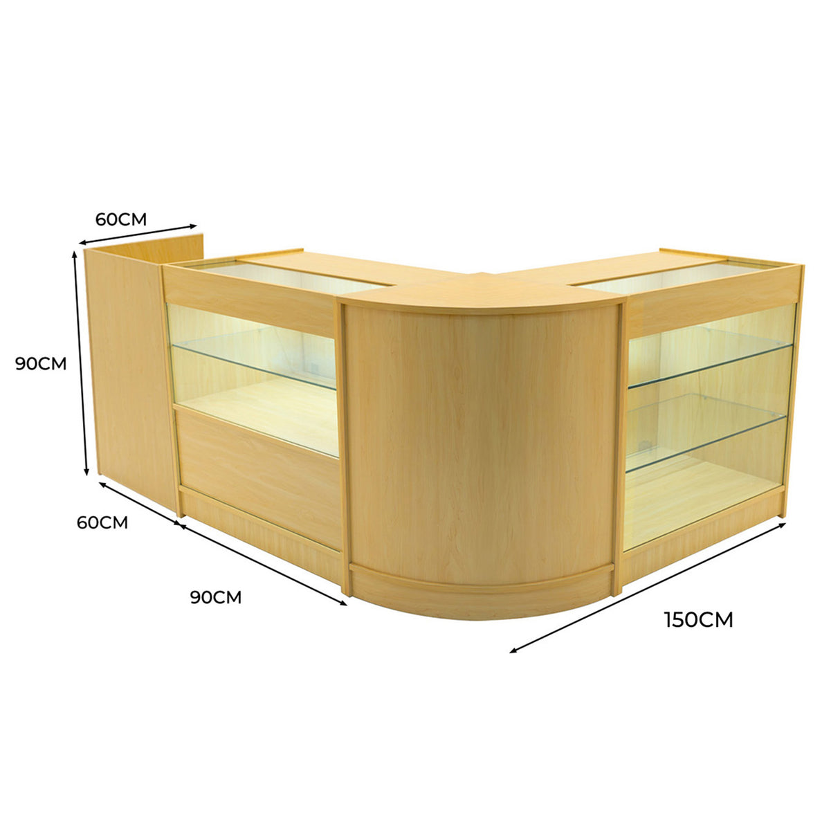 Set Mostradores Comerciales con Luz LED "VEGA" CM60 + K900 + C900 + TB60 – Arce