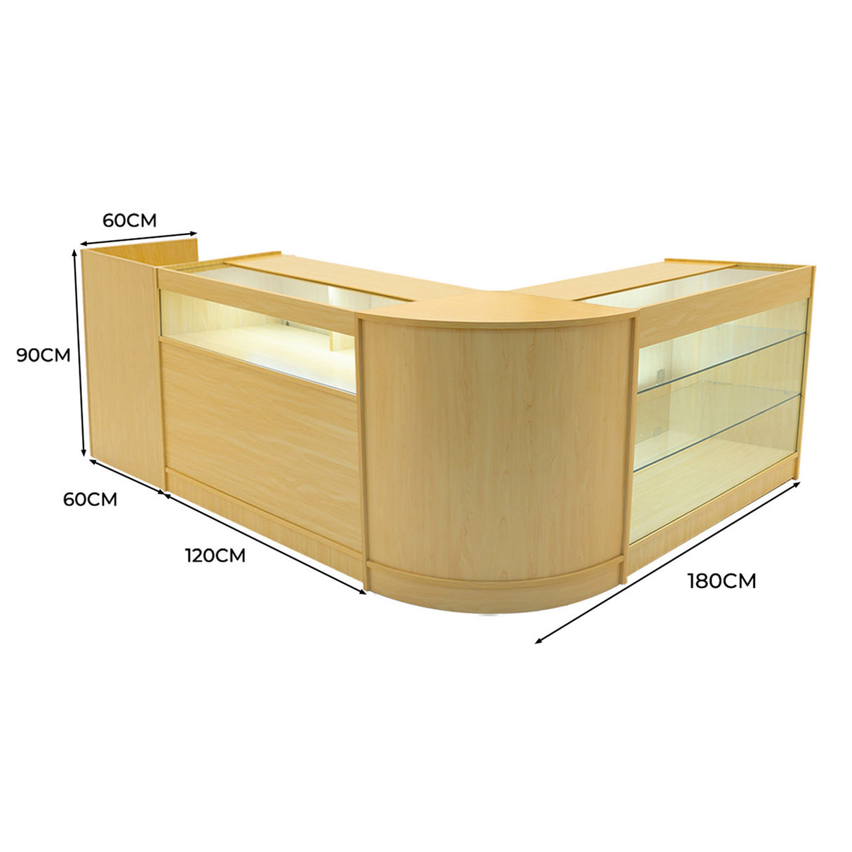 Set Mostradores Comerciales con Luz LED "POLARIS" CM60 + B1200 + K1200 + TB60 – Arce