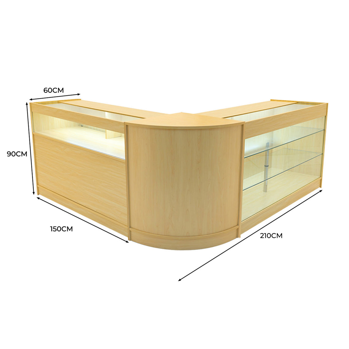 Set Mostradores Comerciales con Luz LED "TRITON" CM60 + K1500 + B1500 – Arce