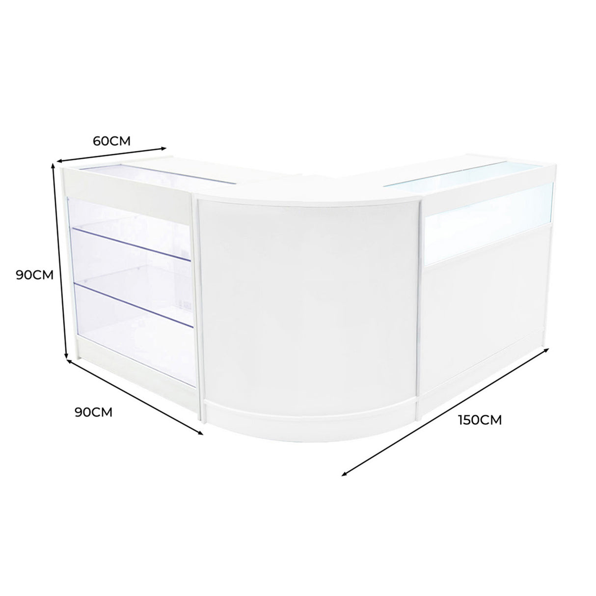 Set Mostradores Comerciales con Luz LED "TRITON" CM60 + K900 + B900 – Blanco