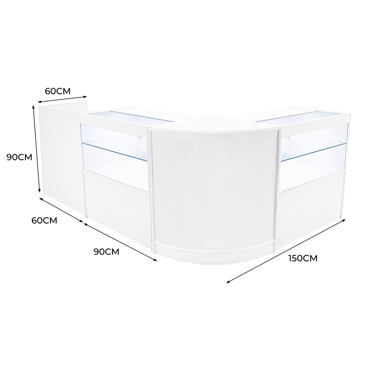 Set Mostradores Comerciales con Luz LED "PHOENIX" CM60 + 2xC900 + TB60 – Blanco