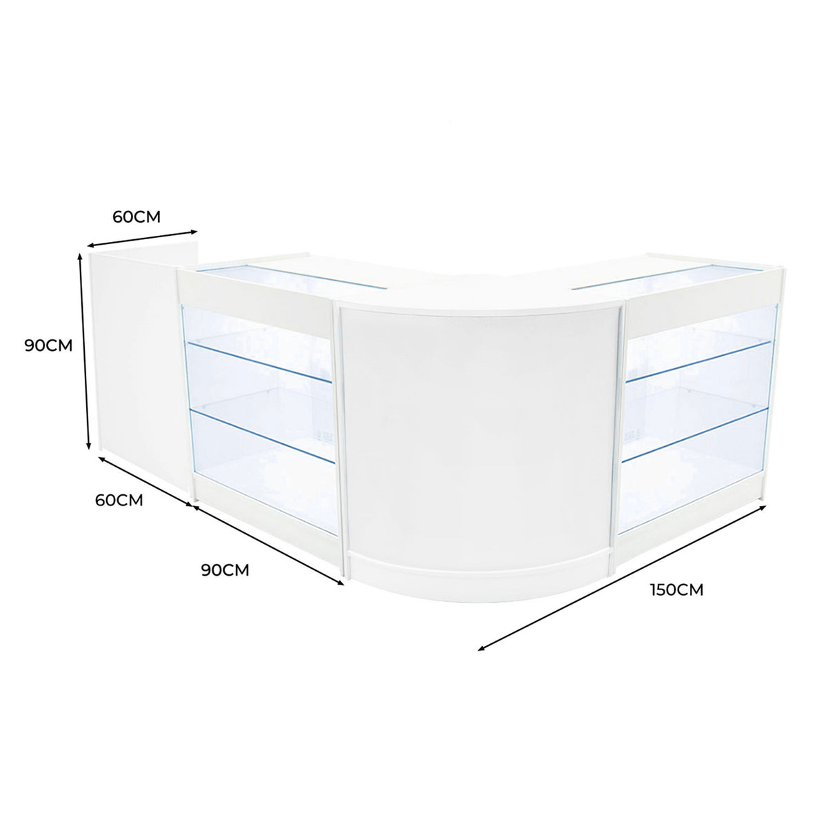 Set Mostradores Comerciales con Luz LED "ARIES" CM60 + 2xK900 + TB60 – Blanco