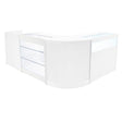 Mostrador comercial "POLARIS" en blanco, con luz LED, diseño moderno y esquinas redondeadas, ideal para exhibir productos