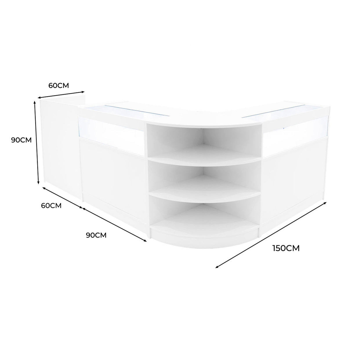 Set Mostradores Comerciales con Luz LED "SAGITTARIUS " LM60 + 2xB900 + TB60 – Blanco