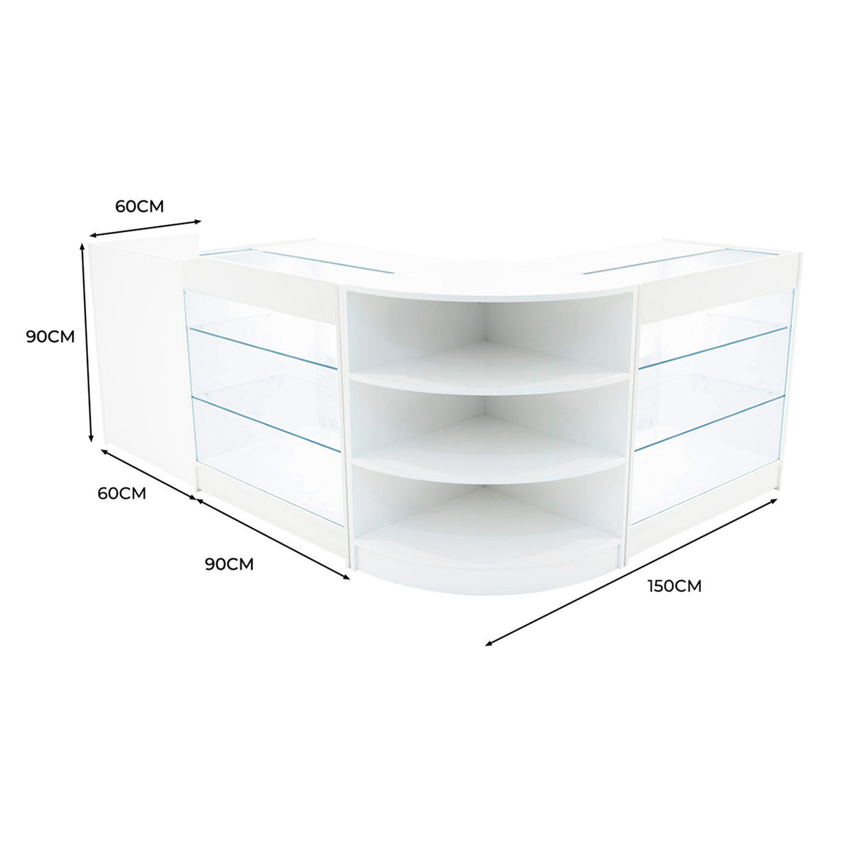 Set Mostradores Comerciales con Luz LED "ASTRO" LM60 + 2xK900 + TB60 – Blanco