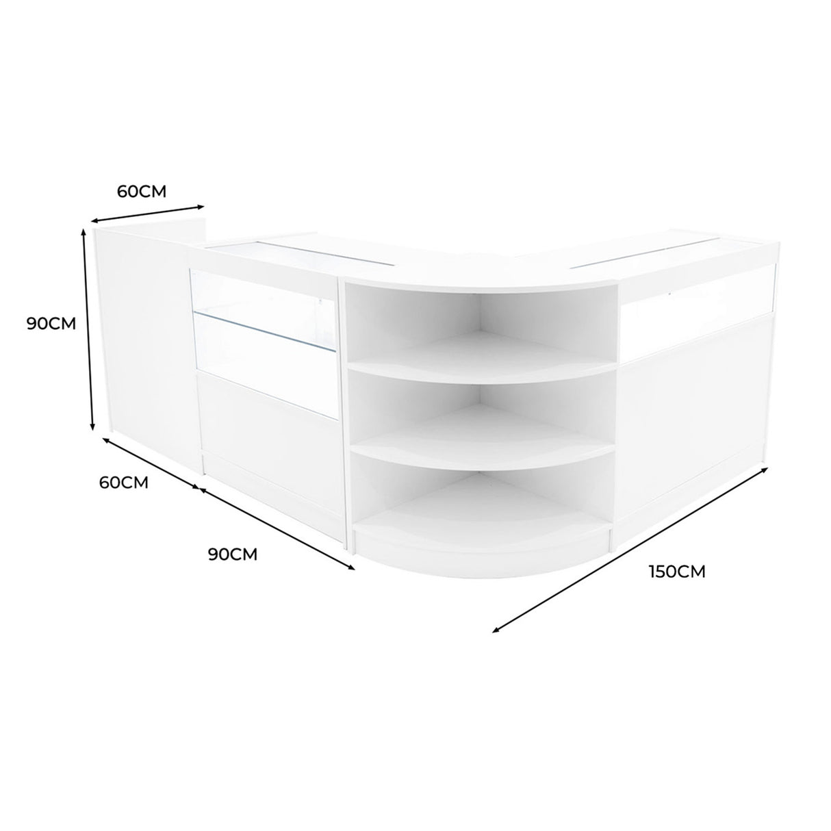 Set Mostradores Comerciales con Luz LED "EUROPA" LM60 + B900 + C900 + TB60 – Blanco