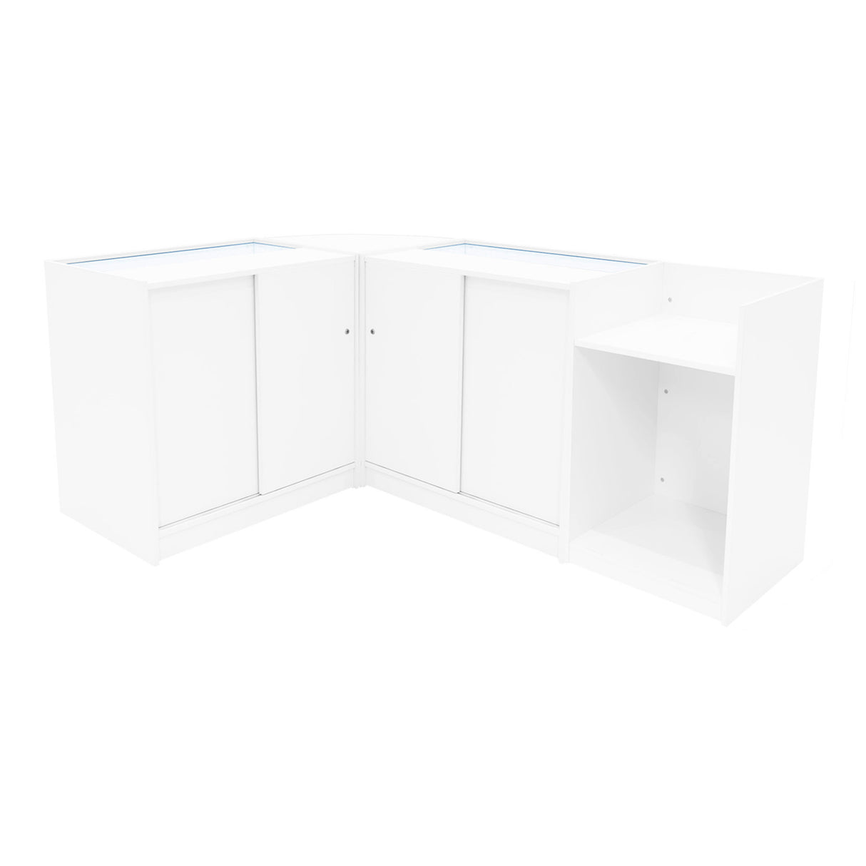 Set Mostradores Comerciales con Luz LED "HYPERION" LM60 + B900 + K900 + TB60 – Blanco