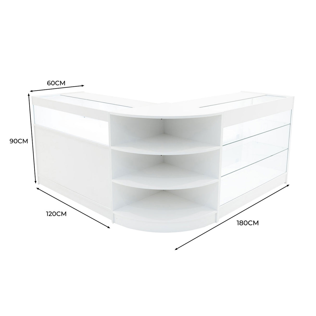 Set Mostradores Comerciales con Luz LED "DEMETER" LM60 + K1200 + B1200 – Blanco