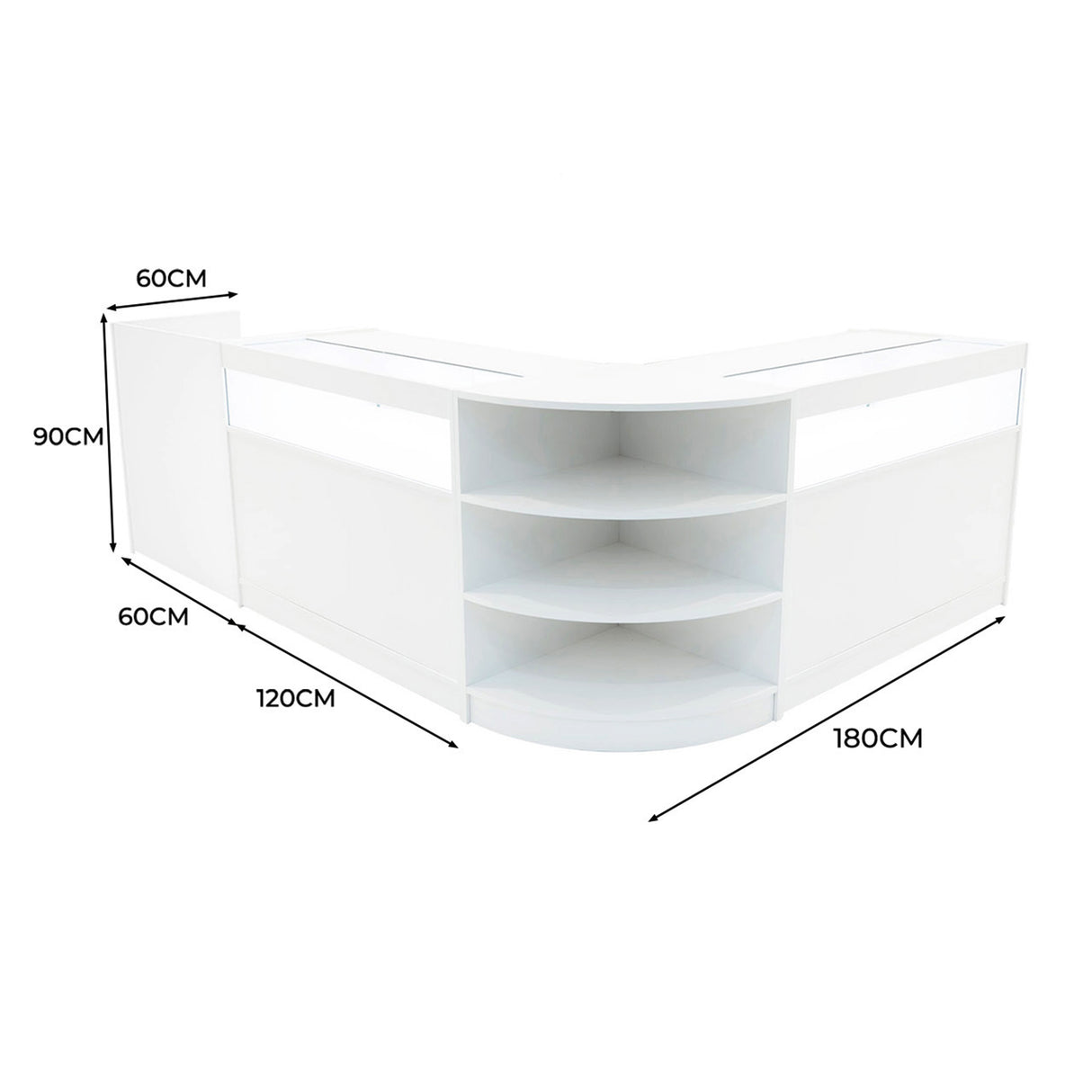 Set Mostradores Comerciales con Luz LED "SAGITTARIUS " LM60 + 2xB1200 + TB60 – Blanco