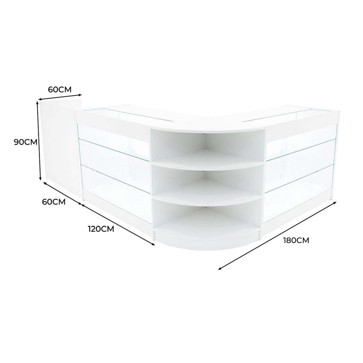 Set Mostradores Comerciales con Luz LED "ASTRO" LM60 + 2x K1200 + TB60 – Blanco