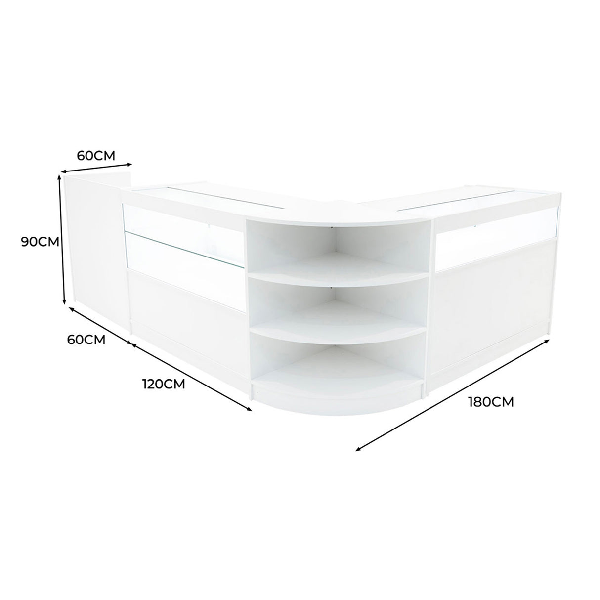 Set Mostradores Comerciales con Luz LED "EUROPA" LM60 + B1200 + C1200 + TB60 – Blanco