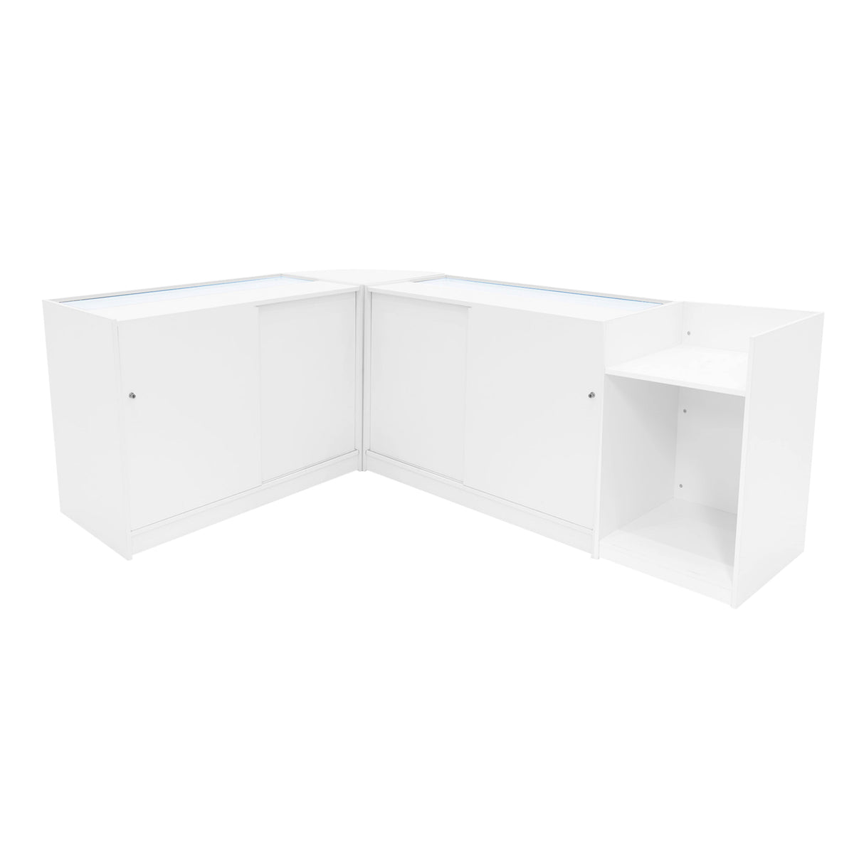 Set Mostradores Comerciales con Luz LED "HYPERION" LM60 + B1200 + K1200 + TB60 – Blanco