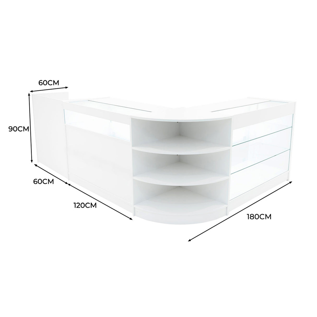 Set Mostradores Comerciales con Luz LED "HYPERION" LM60 + B1200 + K1200 + TB60 – Blanco