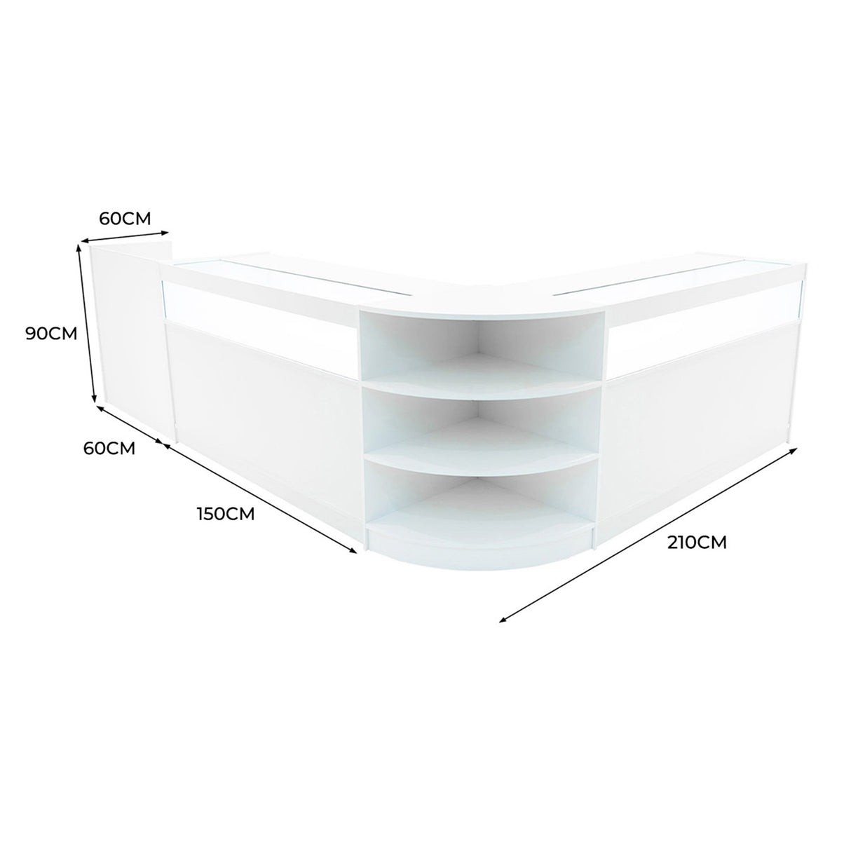 Set Mostradores Comerciales con Luz LED "SAGITTARIUS " LM60 + 2xB1500 + TB60 – Blanco
