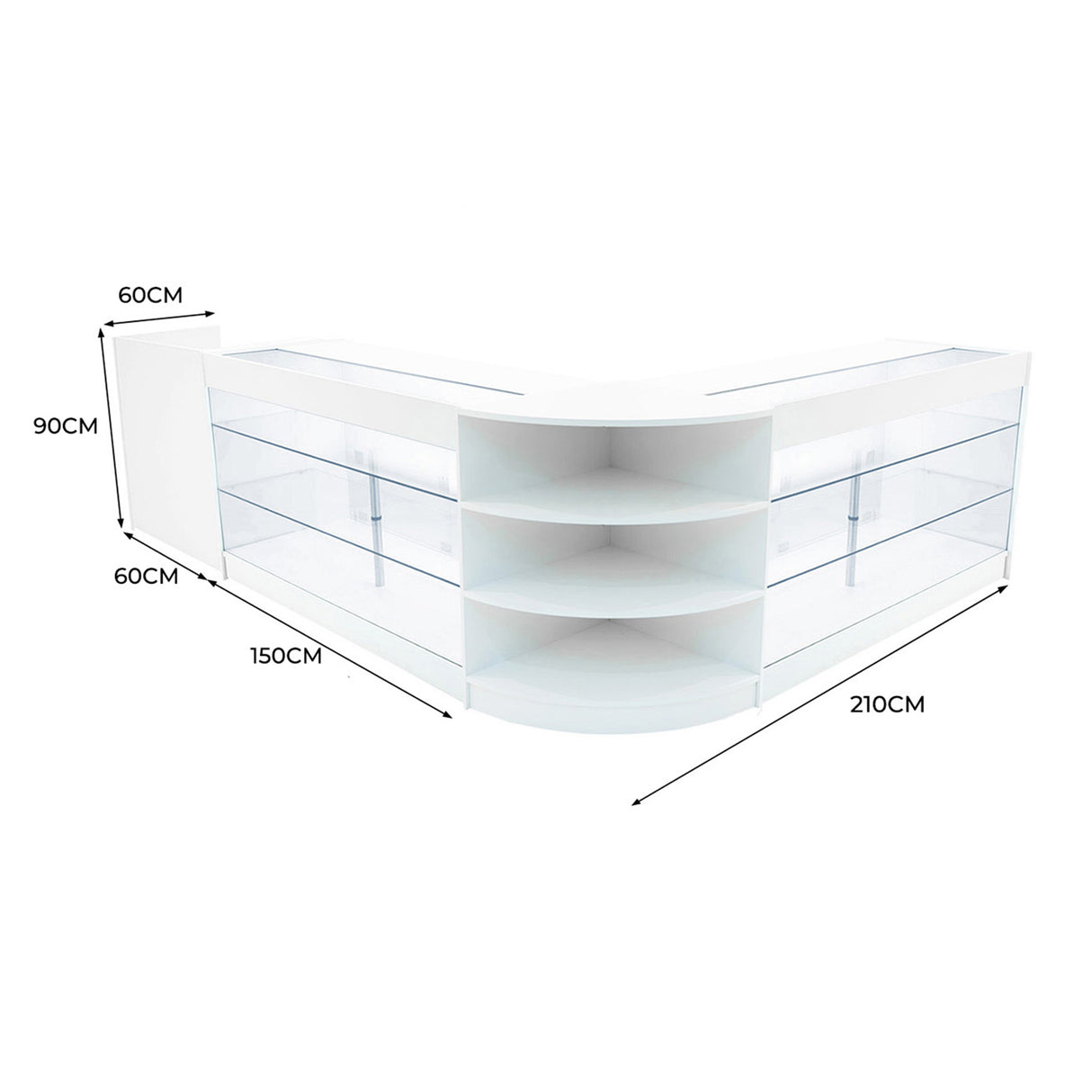 Set Mostradores Comerciales con Luz LED "ASTRO" LM60 + 2xK1500 + TB60 – Blanco