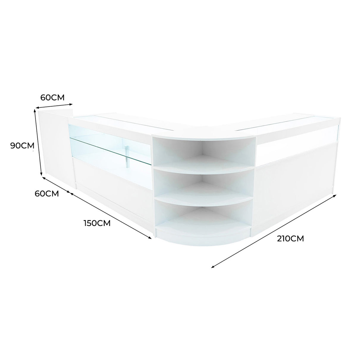 Set Mostradores Comerciales con Luz LED "EUROPA" LM60 + B1500 + C1500 + TB60 – Blanco