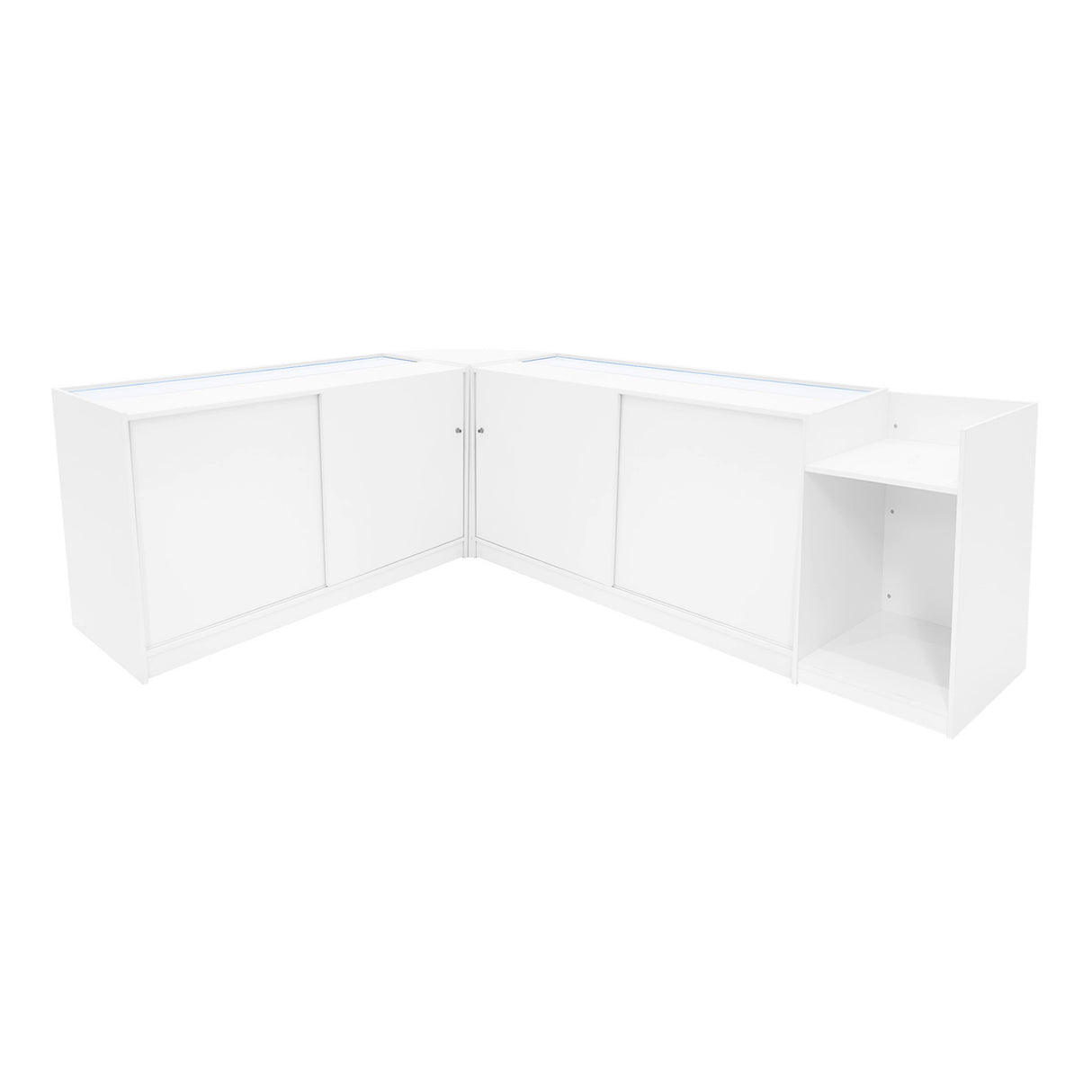 Set Mostradores Comerciales con Luz LED "HYPERION" LM60 + B1500 + K1500 + TB60 – Blanco