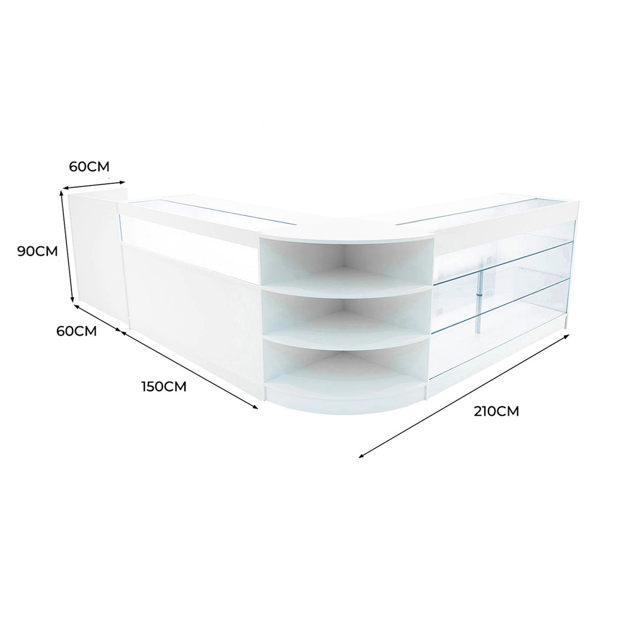 Set Mostradores Comerciales con Luz LED "HYPERION" LM60 + B1500 + K1500 + TB60 – Blanco