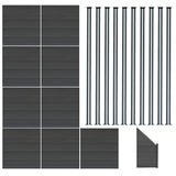 Vallas para exteriores de WPC y Aluminio - 9x Paneles Cuadrados + 1x Oblicuo + 10x Postes con LED | Gris