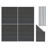 Vallas para exteriores de WPC y Aluminio - 4x Paneles Cuadrados + 1x Oblicuo + 5x Postes con LED | Gris