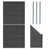 Vallas para exteriores de WPC y Aluminio - 2x Paneles Cuadrados + 1x Oblicuo + 3x Postes con LED | Gris