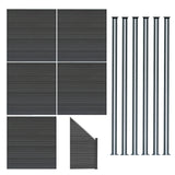 Vallas para exteriores de WPC y Aluminio - 5x Paneles Cuadrados + 1x Oblicuo + 6x Postes con LED | Gris