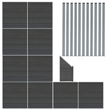 Vallas para exteriores de WPC y Aluminio - 10x Paneles Cuadrados + 1x Oblicuo + 11x Postes con LED | Gris