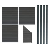 Vallas para exteriores de WPC y Aluminio - 3x Paneles Cuadrados + 1x Oblicuo + 4x Postes con LED | Gris