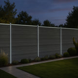 Vallas para exteriores de WPC y Aluminio - 9x Paneles Cuadrados + 1x Oblicuo + 10x Postes con LED | Gris