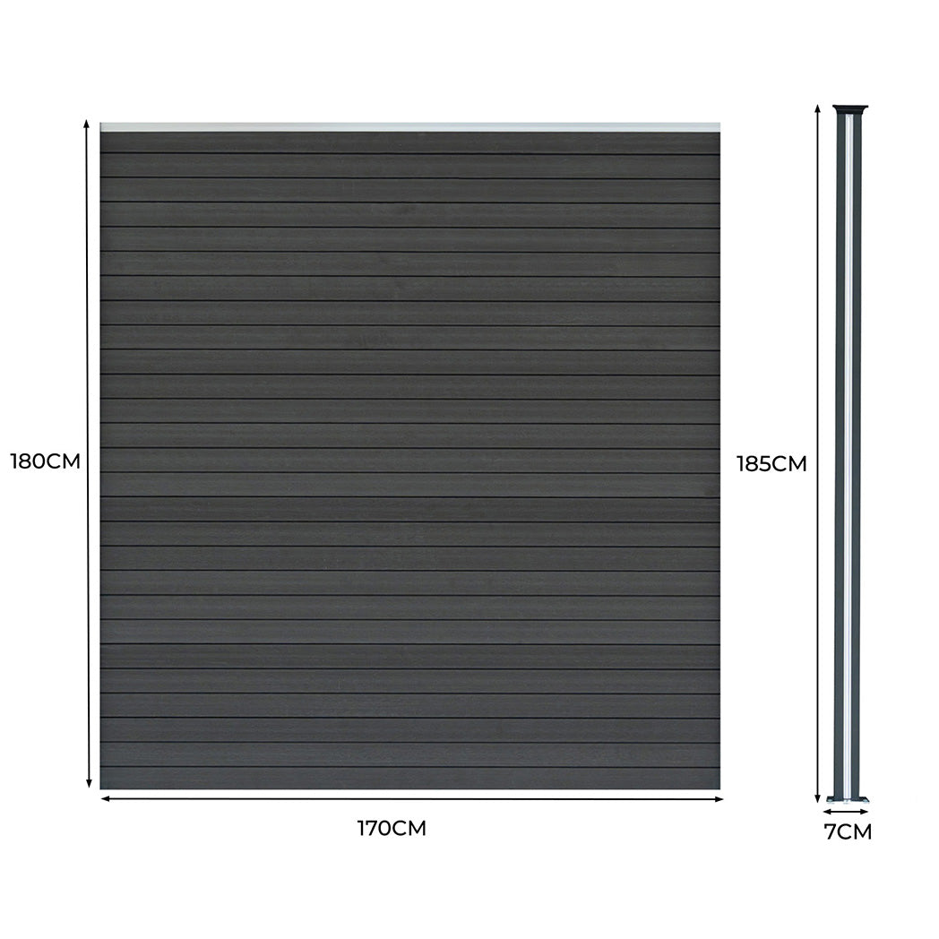 Vallas para exteriores de WPC y Aluminio - 1x Panel + 2x Postes | Gris