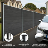 Vallas para exteriores de WPC y Aluminio - 9x Paneles Cuadrados + 1x Oblicuo + 10x Postes con LED | Gris