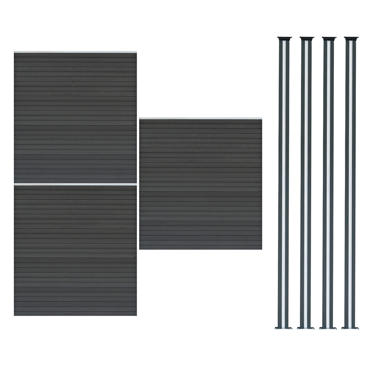 Vallas para exteriores de WPC y Aluminio - 3x Paneles + 4x Postes | Gris