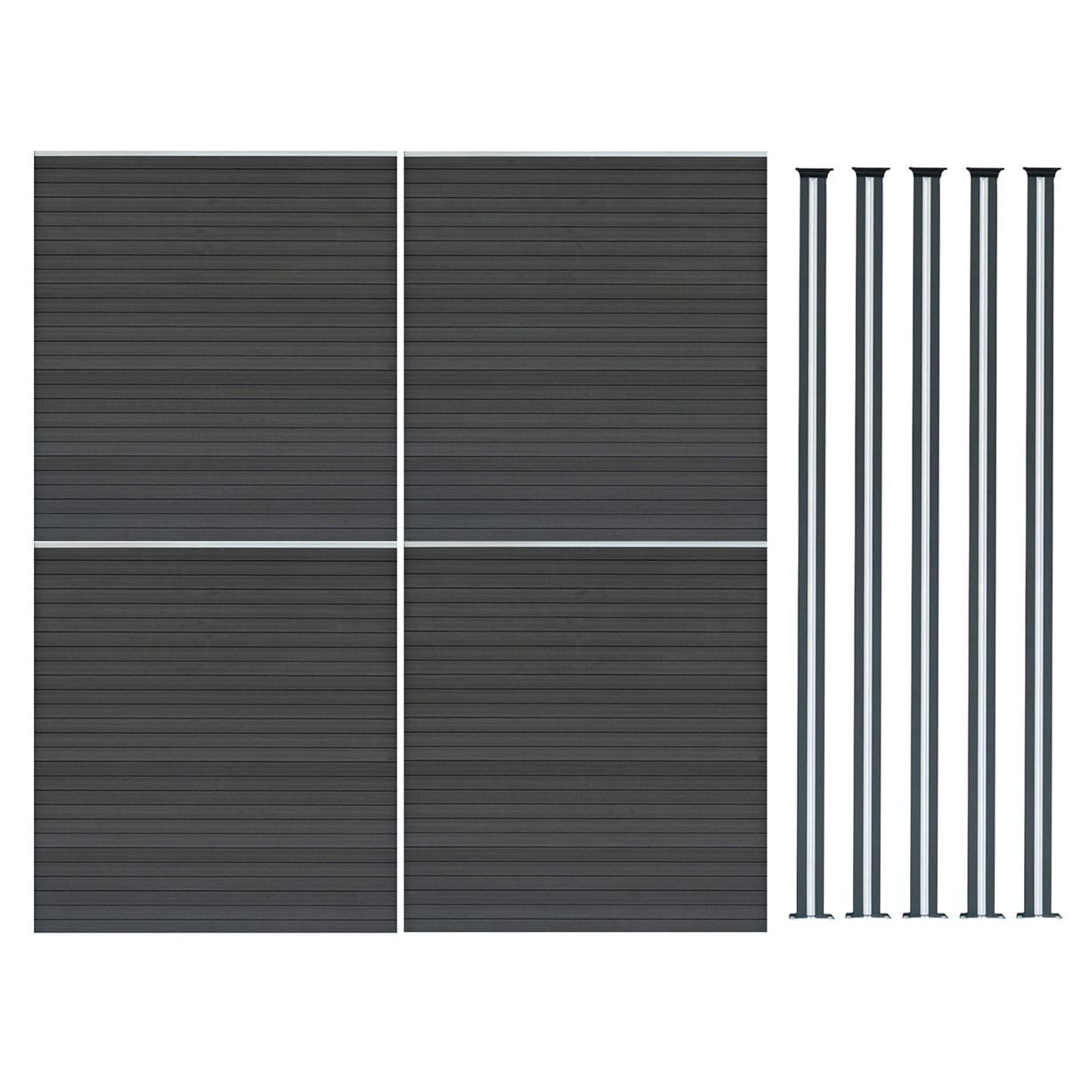 Vallas para exteriores de WPC y Aluminio - 4x Paneles + 5xPostes | Gris