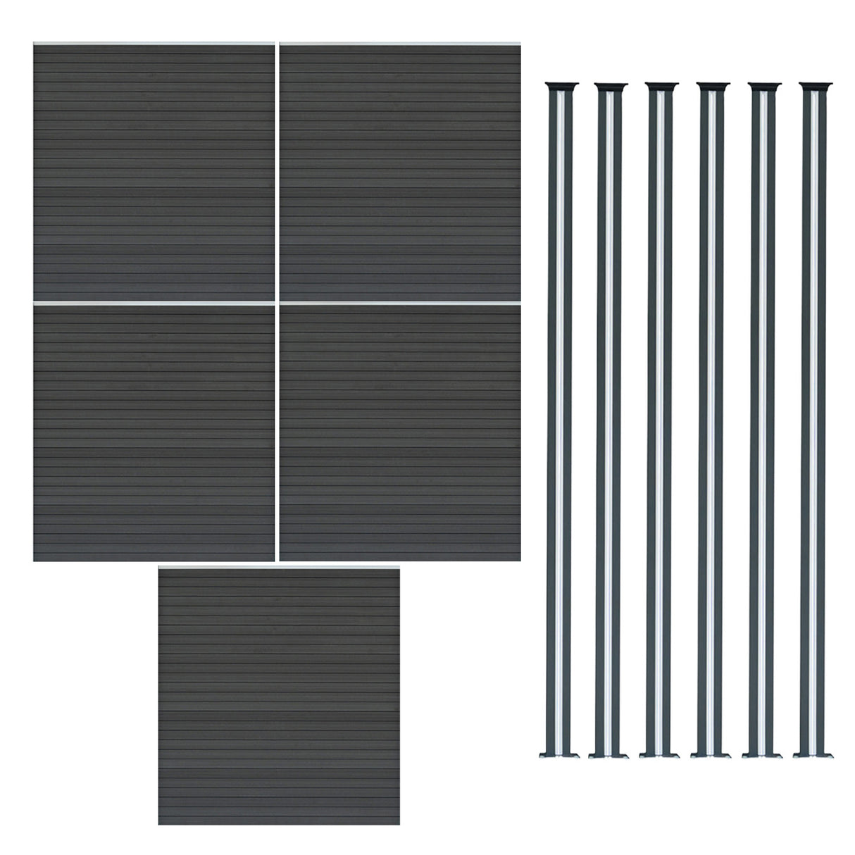 Vallas para exteriores de WPC y Aluminio - 5x Paneles + 6x Postes | Gris