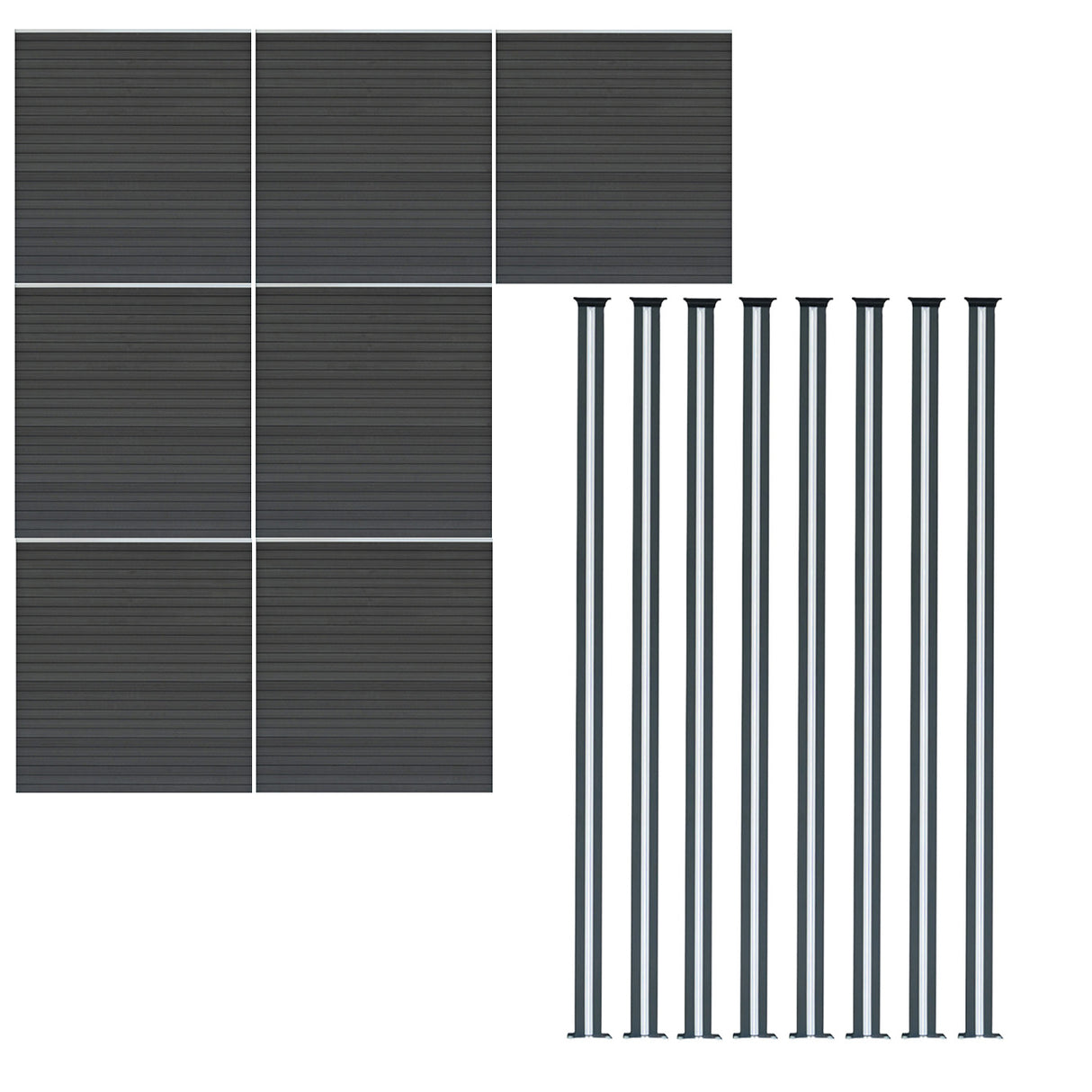 Vallas para exteriores de WPC y Aluminio - 7x Paneles + 8x Postes | Gris