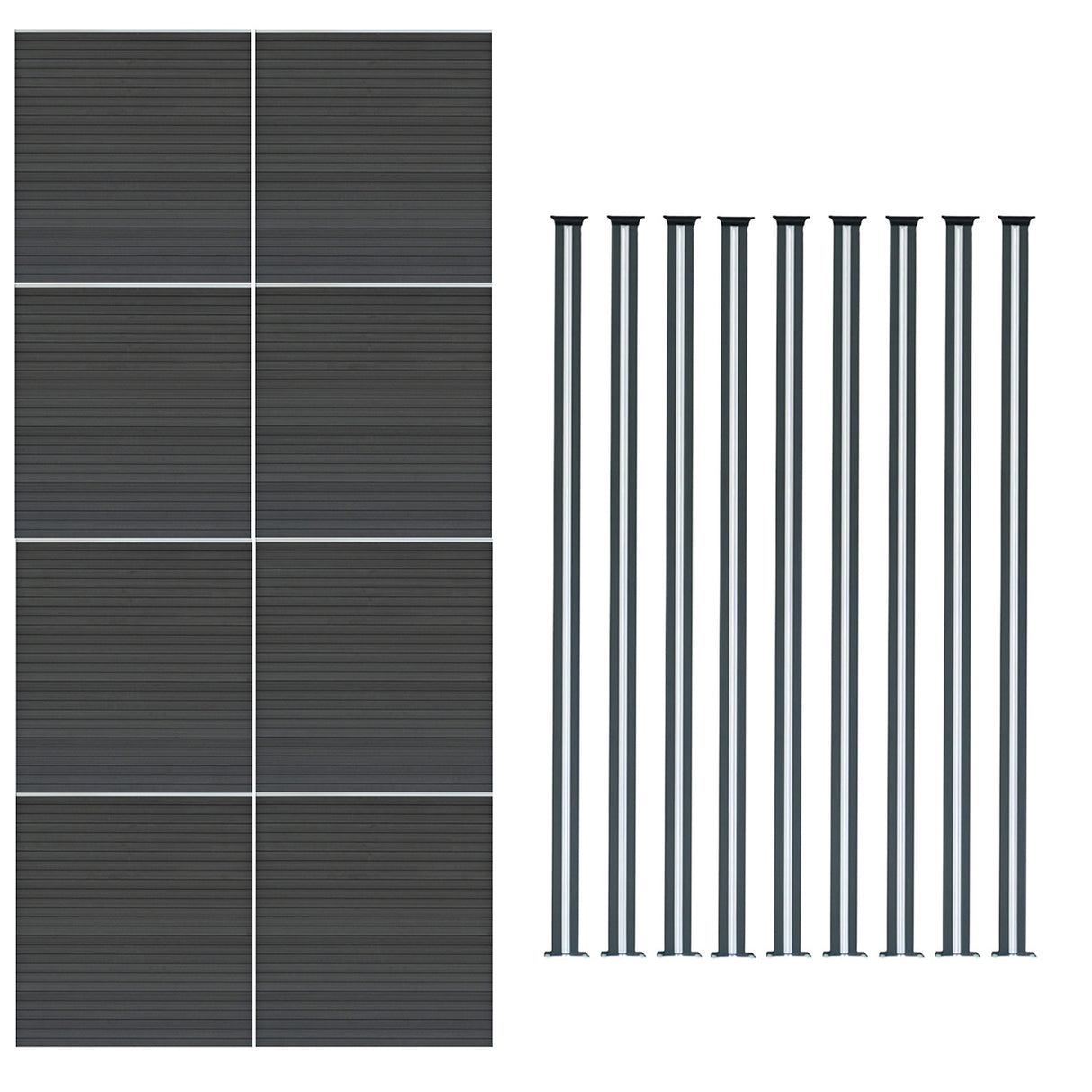 Vallas para exteriores de WPC y Aluminio - 8x Paneles + 9x Postes | Gris