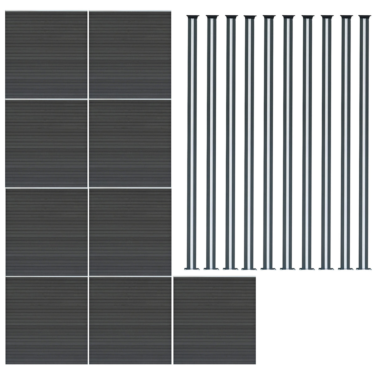 Vallas para exteriores de WPC y Aluminio - 9x Paneles + 10x Postes | Gris